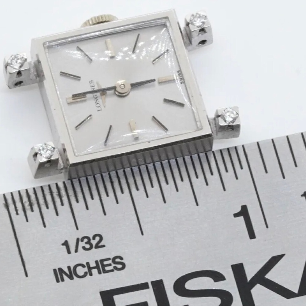 Longines antique 18K WG 0.20CT VS diamond square shaped ladies watch - Picture 5 of 12